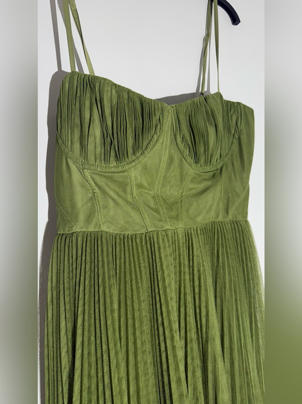 Hutch Anthropologie Olive Green Amara Corset Pleated Tulle Fit Flare Midi Dress - Picture 14 of 16